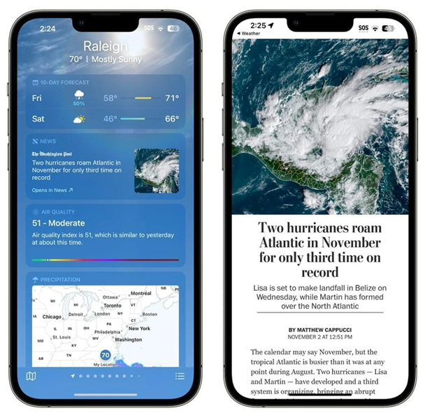 通川苹果14维修分享iPhone 14手机如何看天气时顺带看新闻 